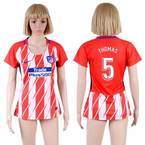 Women's Atletico Madrid #5 Thomas Home Soccer Club Jersey - Click Image to Close